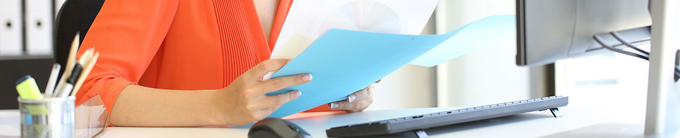 Woman going through paperwork